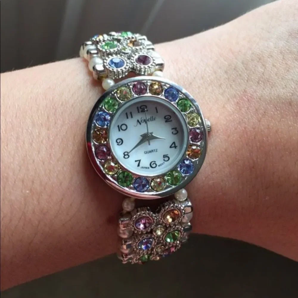 Novelle colorful crystal beaded band watch